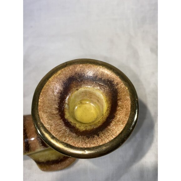 VTG Bay Keramik Art Pottery Double 2 Arm Candlestick Candelabra Yellow Brown - Picture 6 of 9